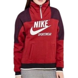 Nike Women's Archive Burgundy/White HZ Pullover Sweatshirt Size XL